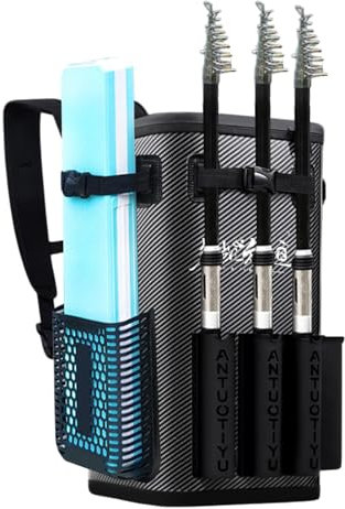 Generisch Angelrucksack, Rucksack-Tackle-Box, wasserdichte 49L Angeltasche Angelrucksack mit Rutenhalter, Große Tackle-Rucksack-Aufbewahrungstasche für Camping und Jagd