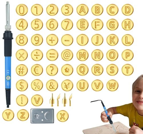 Holzbrennwerkzeug mit Buchstaben, Heißprägewerkzeug, Holzschnitzset Alphabet-Brennset, Heißstempel-Werkzeug, Symbole, Zahlen, Bastelwerkzeuge zum Holzbrennen und Schnitzen