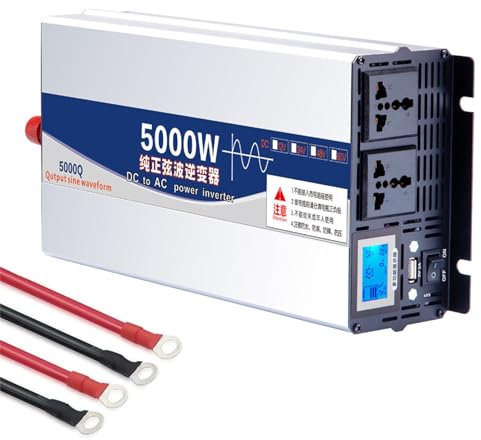 Onduleur de voiture pour ordinateur portable, 5000 W 12 V/24 V/48 V/60 V DC à 110 V 220 V AC Onduleur à onde sinusoïdale pure pour maison, camping-car, camion, bateau solaire, camping, 24 V à 220 V