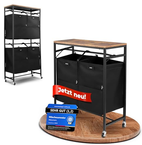 WEISSHEIM® Wäschesammler Organizer mit abnehmbaren Taschen 200L Volumen [mehr Ordnung] Wäschekorb 2 Fächer, Wäschekorb 4 Fächer, Wäscheschrank | Wäschesortierer jetzt auswählen (Schwarz, 2 Taschen)