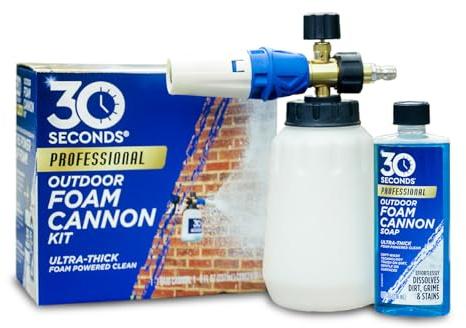 30 SECONDS Foam Cannon Kit – Pressure Washer Sprayer + 8 fl. oz. Soap – Foaming Cleaner for Siding, Decks, Driveways & Outdoor Surfaces