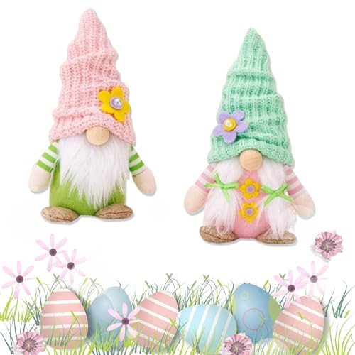 JIMGIED 2 Stücke Frühlingswichtel Frühlingswichtel Osterwichtel Wichtel Frühling Blume Deko Handgefertigte Frühlingsdeko Zwerg Dekorationen Geschenke für Frauen