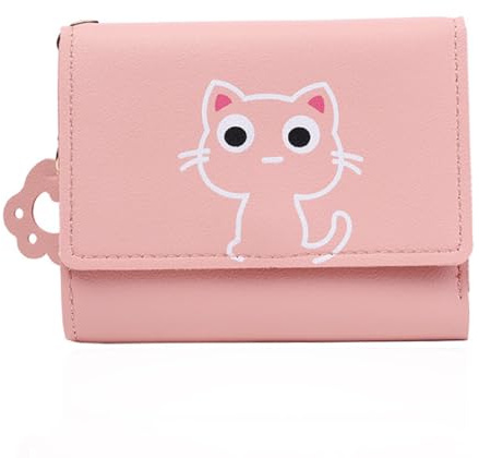 SSyang Mini Chat Portefeuille Mignon, Porte Monnaie Fille, Portefeuille Femme Cuir, Portefeuilles Ado Fille, Compartiments Multiples, Porte Monnaie Enfant, Matériau en PU Cuir, pour Filles (Rose)