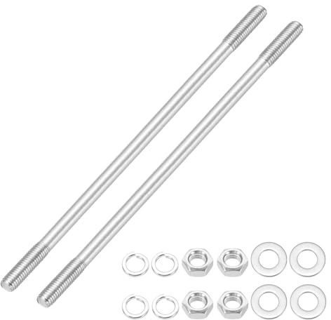 sourcing map Lot de 2 vis à goujons à double extrémité M8 x 180 mm, en acier inoxydable 304 à double filetage avec rondelle d'écrou pour l'entretien de la maison, ancrage structurel, vis de fixation