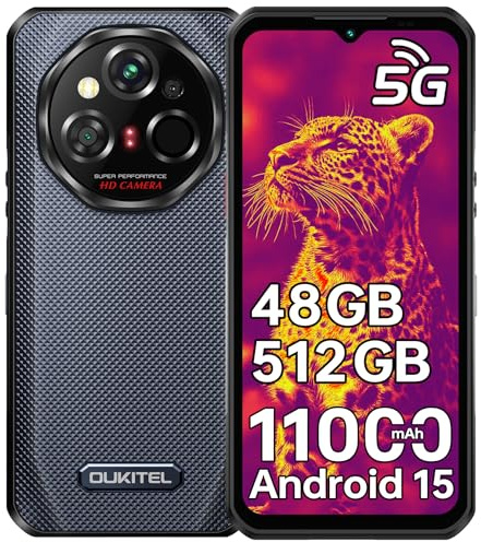 OUKITEL WP55 Ultra Outdoor Handy 5G Smartphone Wärmebildkamera, 48GB+512GB/2TB Outdoor Handy Ohne Vertrag Android 15, 6.6 FHD+ 120Hz, 11000mAh Baustellenhandy, 108MP+32MP/NFC/GPS/OTG/Face ID - Grau