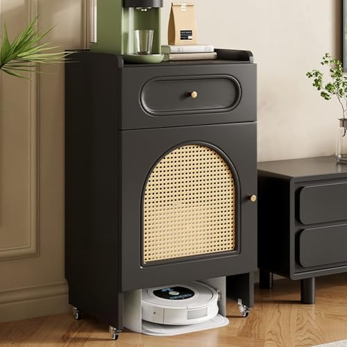 WNYAILLL Mueble de Almacenamiento para Robot Aspirador con Puertas y cajones, Armario Moderno Oculto, Mueble Ahorra Espacio para Salón O Dormitorio, para Cambio de Agua(Black)