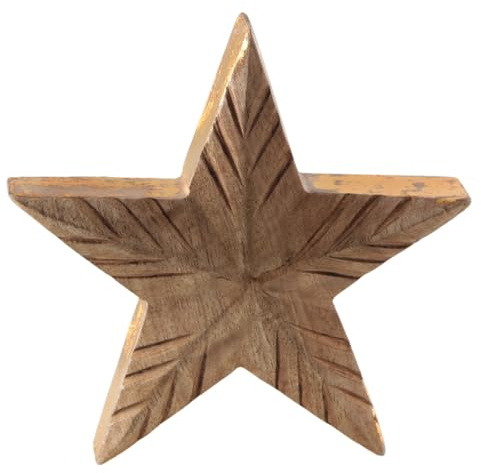 Logbuch-Verlag Deko Stern Holz 14 cm – Sternfigur aus Mangoholz mit Goldkante & geschnitztem Muster, Winter- & Weihnachtsdeko zum Hinstellen, Holzstern Weihnachten