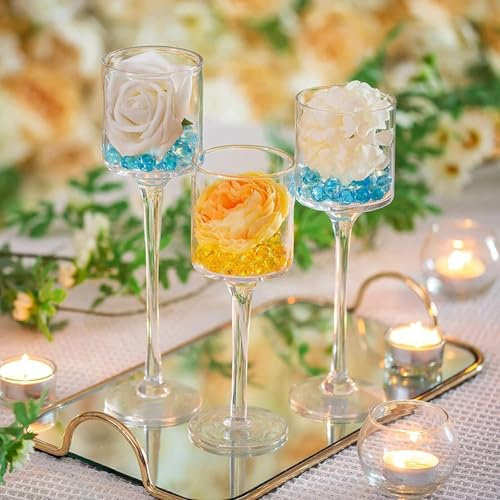 M.J COMFY-LIFE Set of 3 Glass Tea Light Candle Holders – Elegant Tall Tealight Holders with Clear Glass Stem – Modern Candle Holder Set for Home Décor, Wedding Centerpieces, Parties & Gifts
