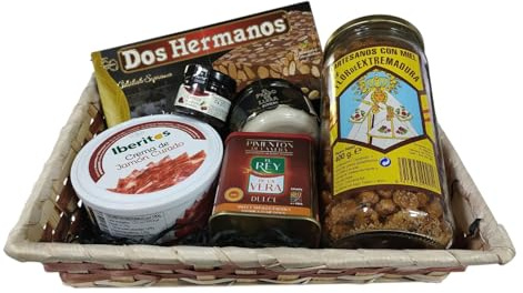 Cesta Extremeña Gourmet Sin Gluten Pimentón de la Vera Paté de Jamón Curado Crema de Queso Cacahuetes con Miel Turrón de Chocolate con Almendras Mermelada de Cereza Cesta Bambú – CORAZON EXTREMEÑO