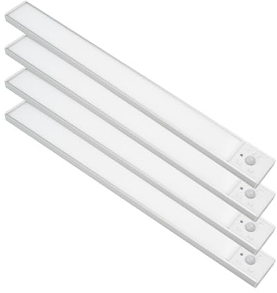 LUXULA 4 Stück LED Schrankbeleuchtung Bewegungsmelder 40cm, Silber | USB wiederaufladbar, magnetisch, 3CCT dimmbar 3000K 4500K 6000K für Kleiderschrank, Küche, Flur und Treppe, kabellos
