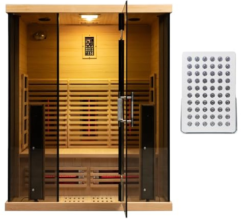 Amocane 2-3 Person Infrared Sauna WiFi Control, Customizable Red Light Full Spectrum Indoor Sauna, Canadian Hemlock Wooden Sauna, Dry Heat Sauna with Front Heated, Personal Luxury Spa for Home & Gym