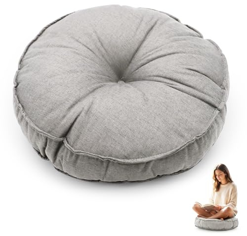Bodenkissen Rund 45 cm Ø – Sitzkissen Pouf für Zuhause & Outdoor, Wetterfest Wasserfest, 10 cm Dick – Sitzpolster für Garten, Balkon, Esszimmer, Büro- & Stuhlauflage Indoor Outdoor Einsatz(Hellgrau)