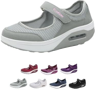 Zapatos ortopédicos de malla cómodos para mujer, plataforma transpirable, ajustable, sin cordones, tenis ligeros y antideslizantes con soporte de arco