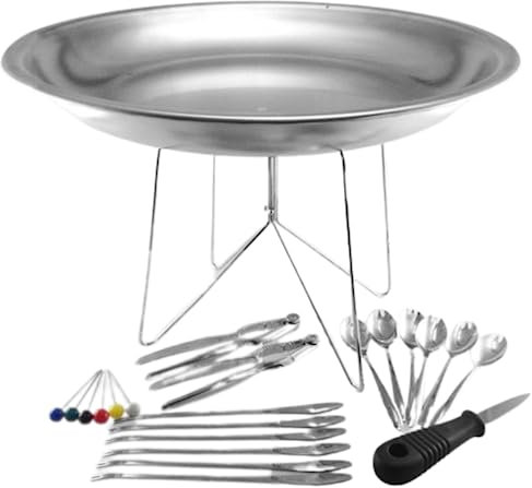 Plat de Service 23 Pièces - Service Crustacés en Acier Inoxydable - Plateau 40 cm, Support Plateau, Curettes à Homard, Cuillères à Huitre