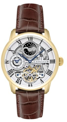 Thomas Earnshaw Mens 44mm Longitude Dual Time Automatic Skeleton Watch with 12 Hour Dual Time, Sun & Moon Display and Decorated Rotor ES-8006-02