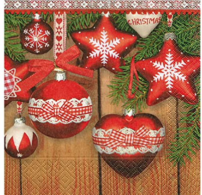 Paper+Design 20 Servietten, Sterne und Kugeln, Gingham, Rot