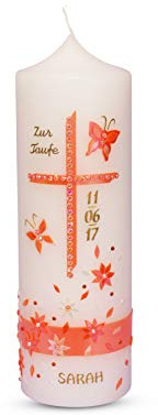 Taufkerze Kommunionkerze Mädchen mit Name und Datum 25x8cm mm Taufkerze Mädchen Blumen 4 Orange