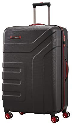 travelite 4-Rad Koffer Größe L mit TSA Schloss, Gepäck Serie VECTOR: Robuster Hartschalen Trolley in stylischen Farben, 072049-01, 77 cm, 103 Liter, schwarz/rot