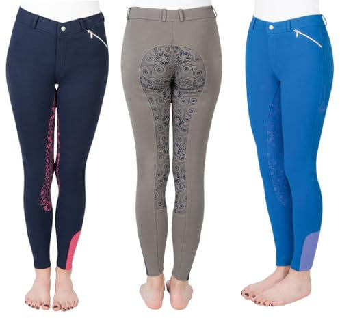 PFIFF Mädchen Reithose Zahra Vollbesatz Silikon Grip, Blau/Pink, 134, 102604-111-134