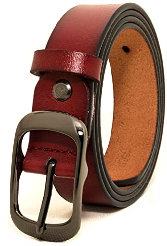 ESPOFY Damen Gürtel Echt Leder Bürtel mit Single Zinken Legierung Schnalle Rot Schwarz Braun