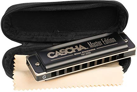 CASCHA Master Edition Blues Harmonica, hochwertige Mundharmonika in G-Dur mit Soft Case und Pflegetuch, Blues Organ