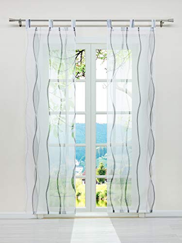 ESLIR Schiebegardinen Set 2er Flächenvorhänge Gardinen mit Schlaufen Schiebevorhang Transparent Vorhang mit Wellen Druck Voile Grau BxH 57x225cm 2 Stück