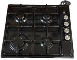 Piano Cottura 4 Fuochi 60 Cm da Incasso a Gas Luxell LX-410 BF Acciaio Inox Nero In Ghisa Comando valvolato