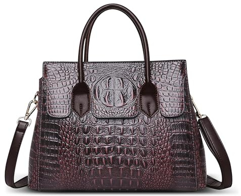 DIRRONA Mode Femmes Sac à Main Voyage Sac Messenger Grande Sacs à Bandoulière Imperméable PU Cuir Femme Du Quotidien Décontracté Sac Bandoulière Motif Crocodile Fuchsia