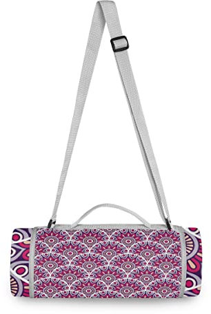 Blumenkunst Retro Blumen Picknickdecke wasserdicht Kreative Runde Picknick-Matte Kampierende Strand Yoga Decken Matten im Freien Faltbar Leicht Matte Decke mit Tragegriff(148cm x 148cm)