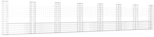 vidaXL U-shape Gabion Basket with 8 Posts Hardware Outdoor Patio Terrace Backyard Basket Wall Wire Fence Panel Barrier Fencing Iron