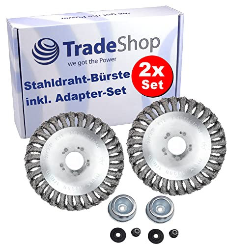 2X Trade-Shop 150mm Stahldraht Bürstenkopf Trimmerkopf inkl. Adapter-Set kompatibel mit Stihl FS108 FR106 FR108 / Motorsense, Rasentrimmer, Garten