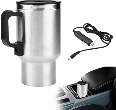 Travel Electric Kettle, Stainless Steel Car Heating Cup Portable Water Bottle Coffee Cup Insulated Travel Mug with Handle Auto Shut-Off Fast Water Heater Warmer 450ml/15oz for Car
