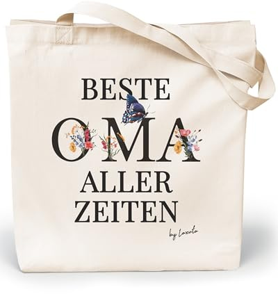Loxato Muttertagsgeschenk Oma Tasche - Beste Oma Geschenk - Einkaufstasche | Jutebeutel, Stofftasche, Stoffbeutel, Beste Oma Tasche, Geschenk für Oma, Baumwolltasche 100%, Lange Henkel 70cm