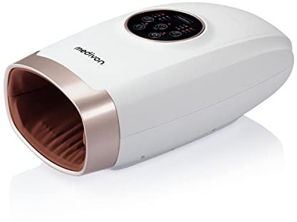 Medivon Handmassagegerät und Handgelenkmassagegerät Luftmassage Akupressur 6 Programme 6 Massagestärken Heizfunktion kabellos eingebauter Akku