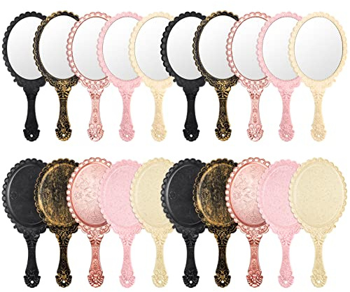 Namalu 20 Pcs Vintage Handheld Mirrors, 9.8 l x 4.5 W Portable Hand Held Embossed Flower Retro Compact Mirror with Handle for Women Face Makeup Travel Mother‘s Day Gift(Multicolor)