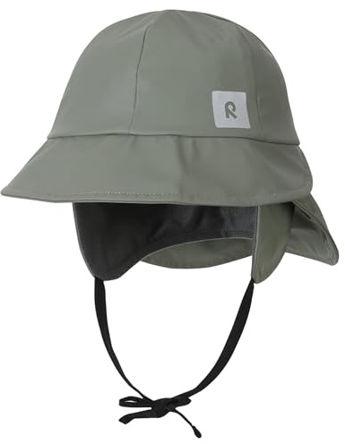 Reima - Rainy Regenhut für Kinder - wasserdichter Kinder Regenhut mit Ohrenschützern, Nackenschutz, verschweißten Nähten, reflektierenden Details, maschinenwaschbar - Greyish Green, 48