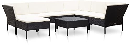 homiuse 8 Stück Garten Lounge Set mit Auflagen Balkonmöbel Set Poly Rattan Weiß und Schwarz Gartenmöbel Set Terrassenmöbel Outdoor Gartentisch Garten Deko Sofa 7 Sitzer Rückenkissen Ecksofa