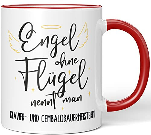JUNIWORDS Tasse, Engel ohne Flügel nennt man Klavier- und Cembalobauermeisterin, Rot (5169897)