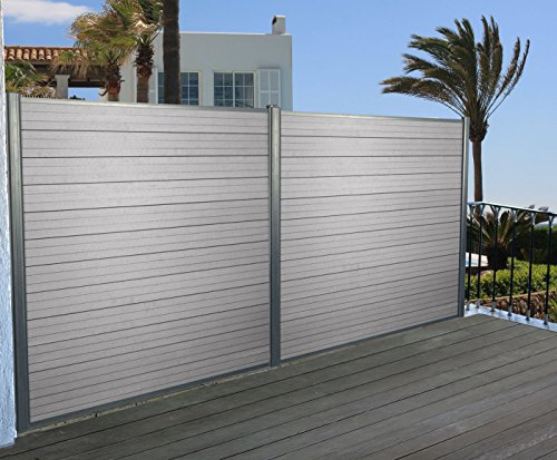 Mendler WPC-Sichtschutz Sarthe-AM Alu-Pfosten 2er Set 3,75m - grau | Windschutz Zaun,