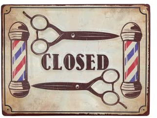 Keyhomestore- Tabella in Latta Barber Closed, Decorazione da Appendere al Muro. Misure Altezza 30x40 cm. Targa in Metallo Ideale Come Accessorio per il tuo Salone, Garage, Bar/Pub, Barbiere