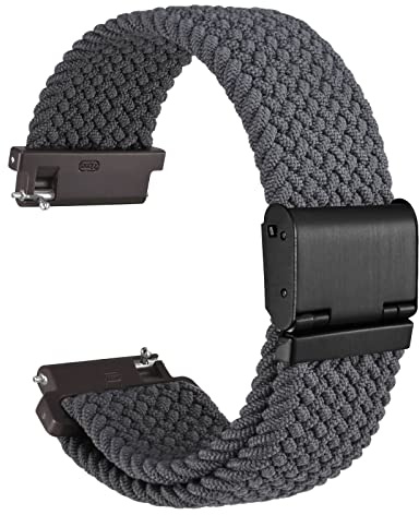WOCCI 21mm Gewebtes Nylon Uhrenarmband für Damen und Herren, Schnellverschluss, Verstellbare Schwarze Schnalle (Grau)
