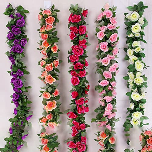 Lioaeust Künstliche Rosenranke, 2,4 m, künstliche Blume, Seide, Rosenblatt, Girlande, Efeu, Heim, Hochzeit, Garten, Dekoration (rot)