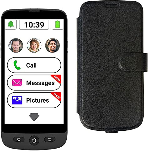 SWISSVOICE - Smartphone S510-M + Magnetic Charging Cable + Protective Cover Wallet - Easy to Use - SOS Button - Smartphone Senior 4G - Unlocked - Black