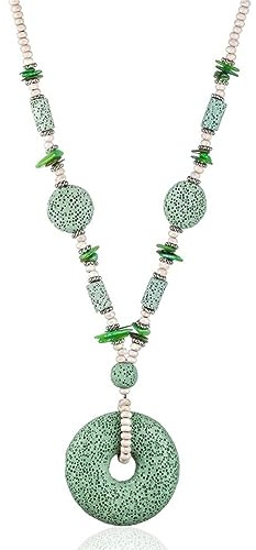FUSHENGTER Damen-Halskette, Lavastein, Grün, Unisex, Modern, Kette, Halskette
