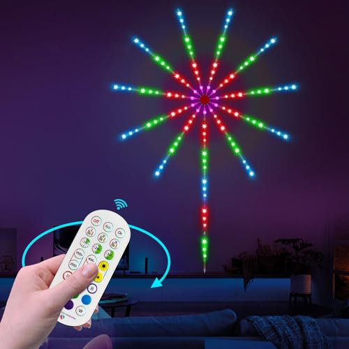 BIGFOX Tira de Luces LED de Fuegos Artificiales - Luces Artificiales con Control Remoto Bluetooth, USB Alimentadas para Decoración con Control de Aplicación, Fiesta, Decoración del Hogar (30cm)