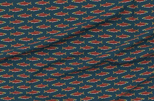 Spoonflower Fabric - Salmon Navy Fish Fishing Alaska Fly Pond Printed on Polartec(R) Fleece Fabric by The Yard - Sewing Blankets Loungewear and No-Sew Projects