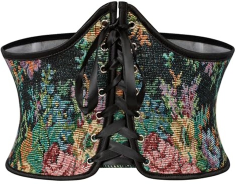 SCARLET DARKNESS Damen Retro Gürtel Lace-up Korsett Gürtel Waspie Breiter Taillengürtel Schwarz mit Blumendruck 44