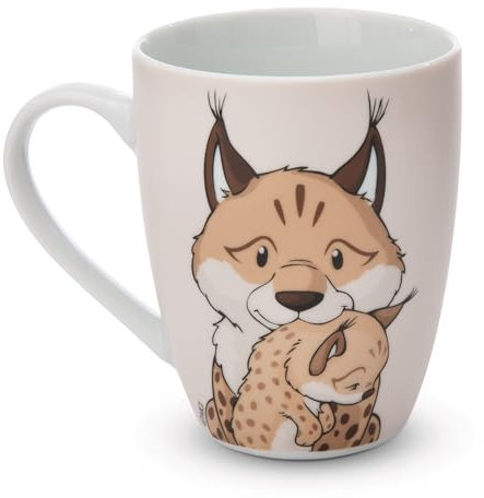 NICI Tazza Lince & Lemure 310 ml 8x10 cm con banderuola beige - Bicchiere da tè o caffè con manico per bevande calde e fredde - Ottima idea regalo