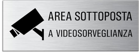 Targhetta area sottoposta a videosorveglianza alluminio spazzolato 175 x 65 mm autoadesivo