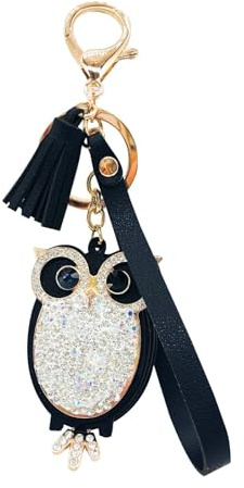 Molyorch 1 Stücke Schlüsselanhänger Strasssteine Eule, Eule Design Schlüsselanhänger, Eulen Keychain, für Frauen Schlüsselbund, Schlüsselring Dekoration, Dekorative Tasche (Schwarz)